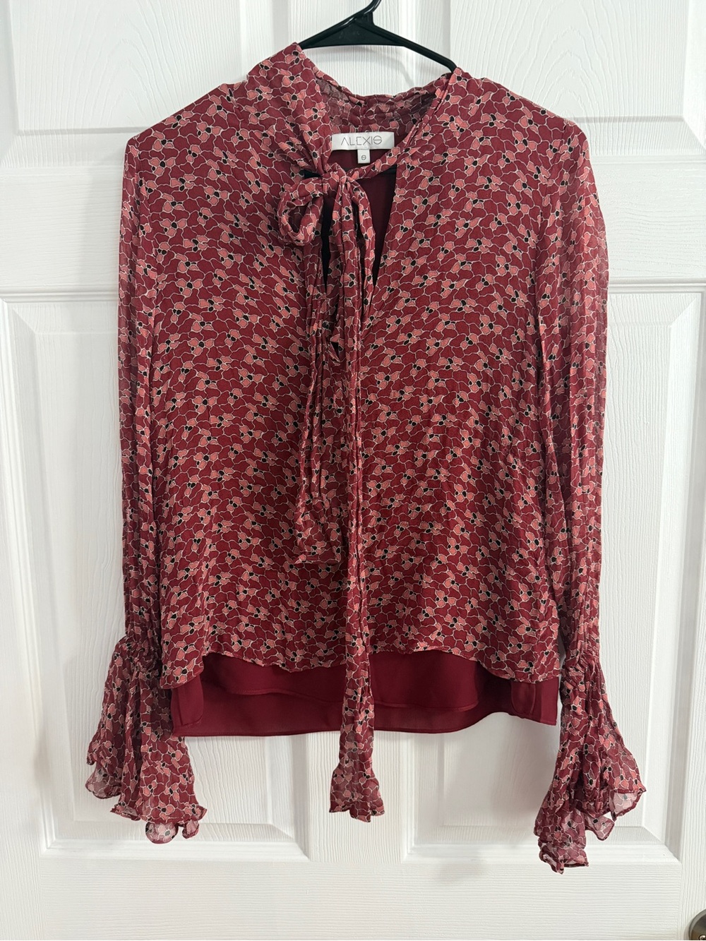 Alexis Burgundy Floral Tie-Neck Blouse
